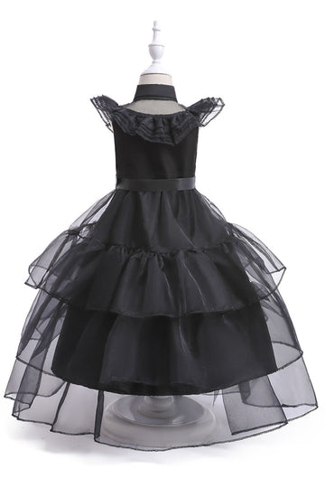Tulle noir Une robe fille de ligne avec ceinture
